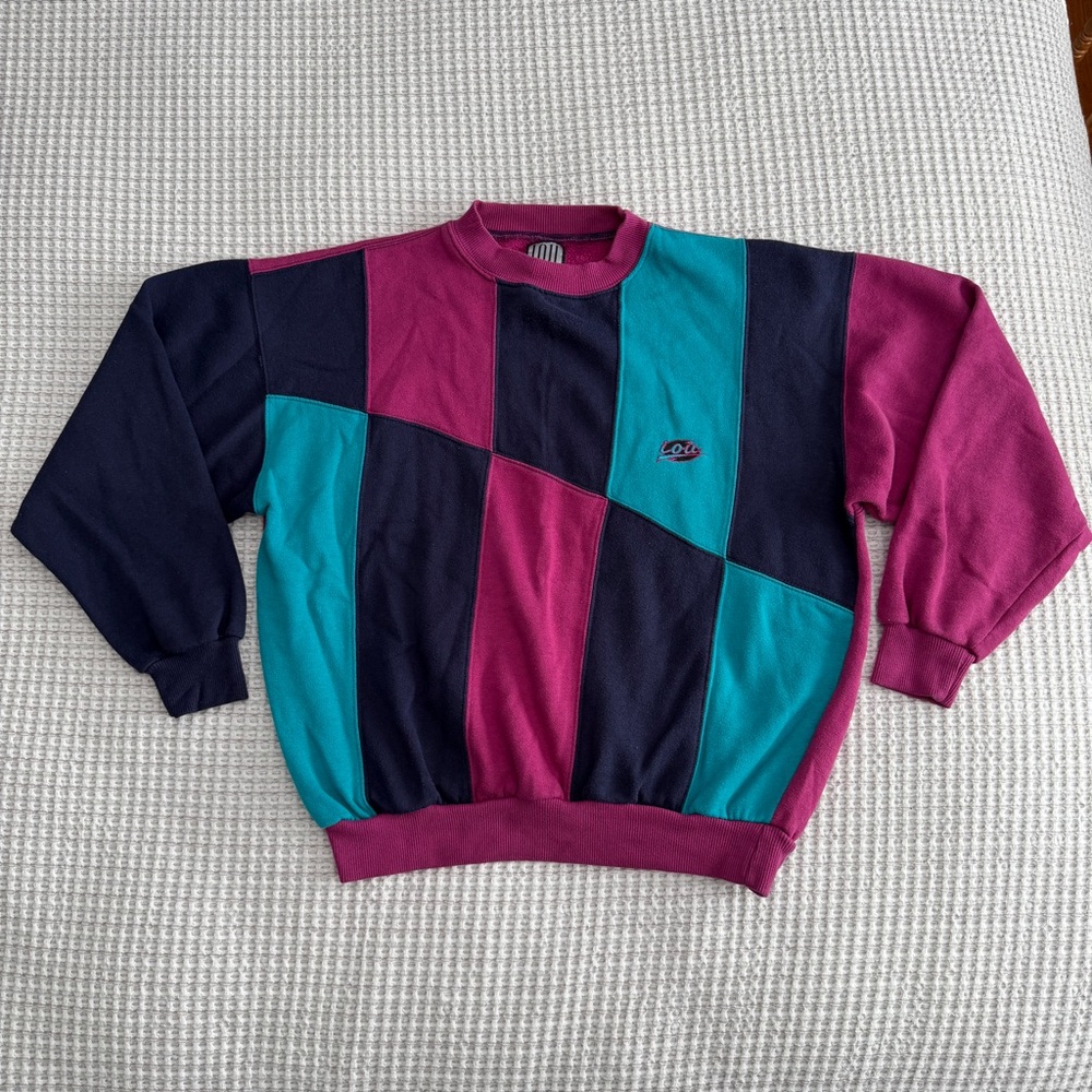 Vintage 90s IOU Colorblock Crewneck Sweatshirt